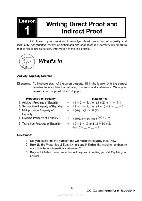 Math 8 Quarter 2 Module 14 Writing Proofs Direct And Indirect