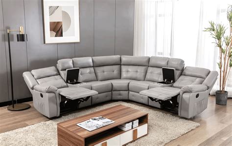 Nathaniel Home PU Leather Reclining Sectional Sofa Set with 2 Storage Box Consoles, Fashion ...