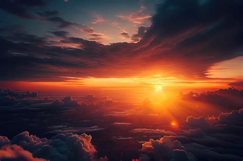 Premium Photo A Sunset Above The Clouds With The Sun Shining Down