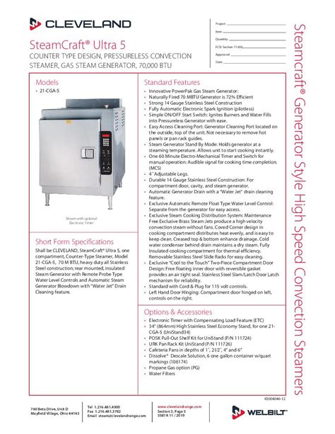 Cleveland 21CGA5 5 Pan Convection Steamer Countertop