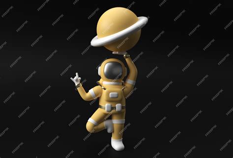 3d Render Spaceman Astronaut Hand Up Rock Gesture With Holding Planet