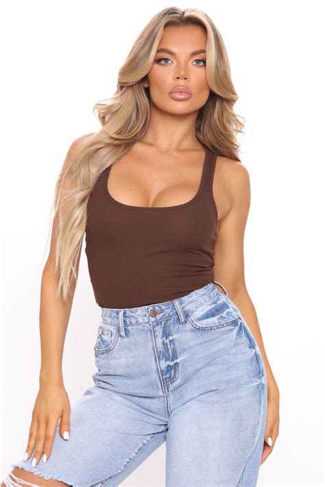 Essential Racer Back Tank Top Chocolate Fashion Nova Basic Tops