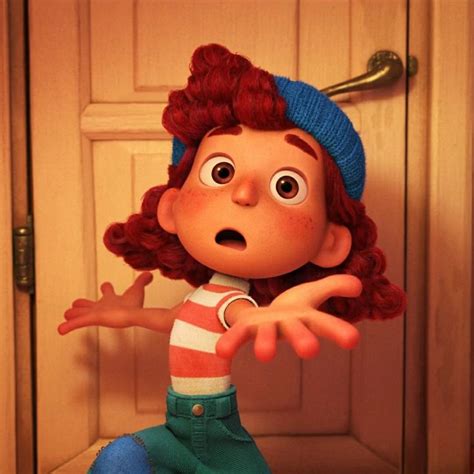 a cartoon character sitting on the floor in front of a door with her hands out