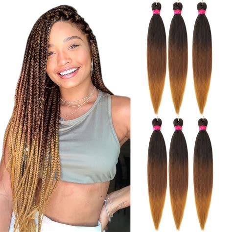 Fayeta Ombre Pre Stretched Braiding Hair 28 6 Packs Silky Color Blend Braid Hair