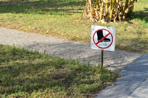 Sign Is Forbidden To Walk On Lawn Prohibition To Step On Green Grass Do Not Walk On Grass