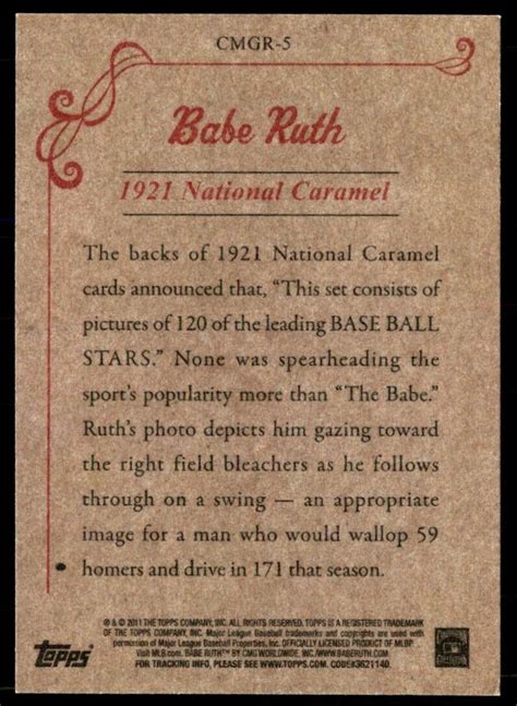 2011 Topps CMG Reprints Babe Ruth New York Yankees CMGR 5 EBay