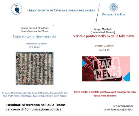 21 E 23 Aprile 2021 Seminari Su Fake News E Democrazia Dipartimento