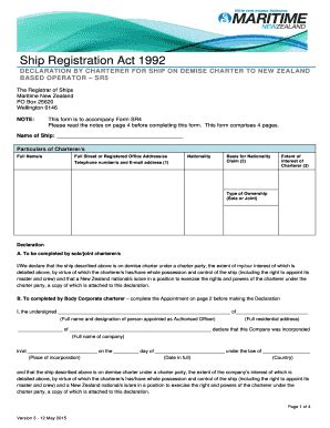 Fillable Online Maritimenz Govt Sr Declaration By Charterer For Ship