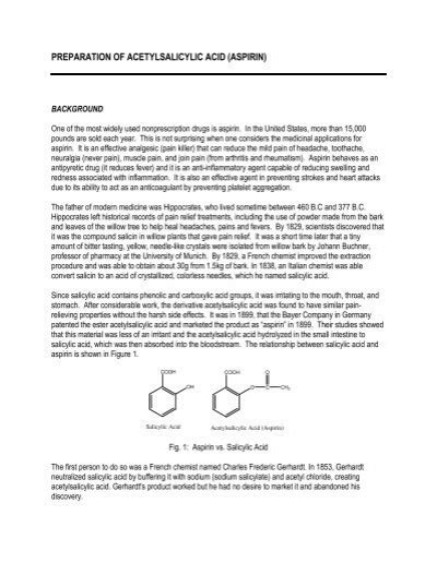 PREPARATION OF ACETYLSALICYLIC ACID ASPIRIN Chemistry