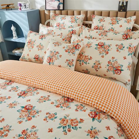 Fadfay Vintage Rose Floral Duvet Cover Set Shabby Beige