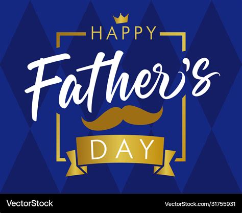 Happy Fathers Day Golden Lettering On Blue Vector Image