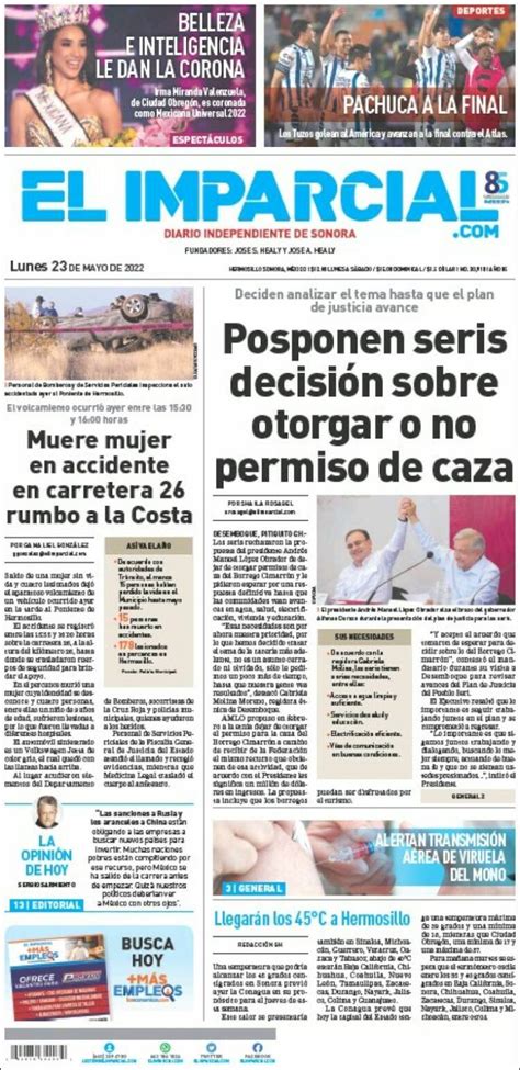 Periódico El Imparcial México Periódicos De México Edición De Lunes