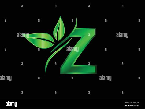 Initial Z Monogram Alphabet With Two Leaves Green Eco Friendly Logo