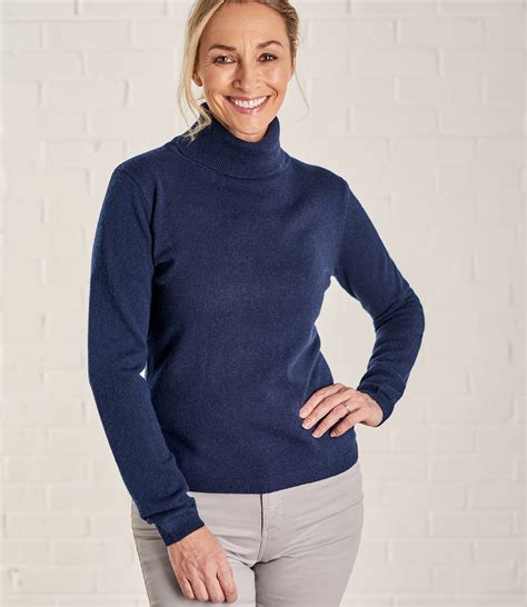 Navy Womens Cashmere And Merino Polo Neck Jumper Woolovers Uk