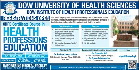 Certificate Course Admissions At Dow University Of Health Sciences 2024