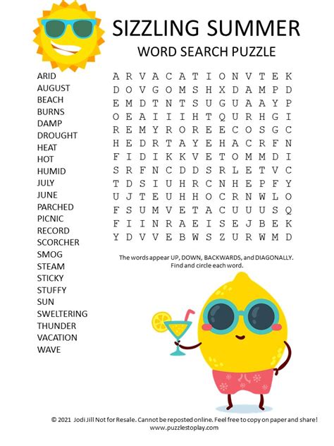 Printable Summer Word Search