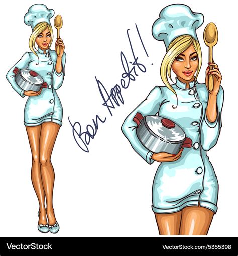 Pretty Chef With Pot And Spoon Royalty Free Vector Image