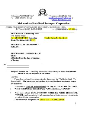 Msrtc E Tender Fill Online Printable Fillable Blank PdfFiller