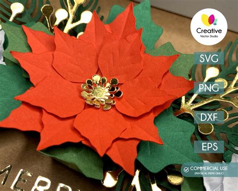 Paper Christmas Poinsettia SVG Cutting Template Creative Vector Studio