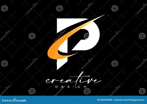 P Letter Logo Design With Creative Golden Swoosh Letter P Initial Icon