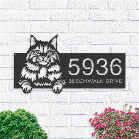 DINOZOZO Cute Peeking Somali Cat Address Sign House Number Plaque