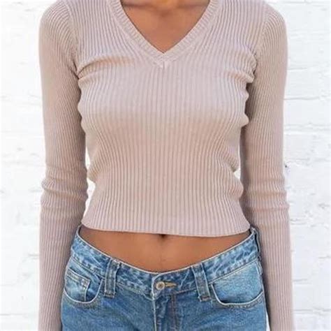 Brandy Melville Milena Sweater Light Brown Beige Depop