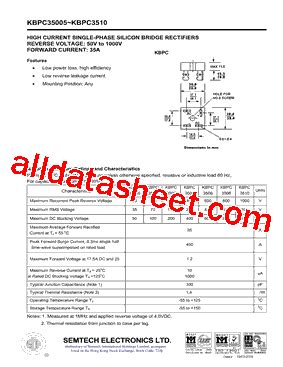 KBPC3502 Datasheet PDF SEMTECH ELECTRONICS LTD