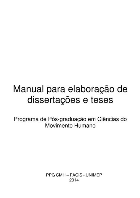 Pdf Manual Para Elabora O De Disserta Es E Tesesunimep Edu Br