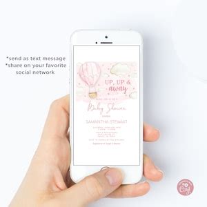 Hot Air Balloon Baby Shower Invitation Editable Hot Air Balloon Baby Shower Invitation Up Up