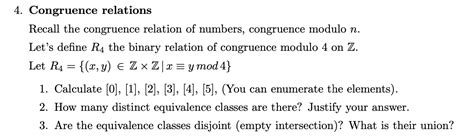 Solved Congruence relationsRecall the congruence relation of | Chegg.com