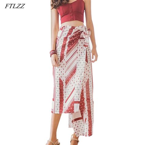 Ftlzz Boho Irregular One Piece Skirt Women Summer Bohemian Geometric Floral Print Skirts Casual