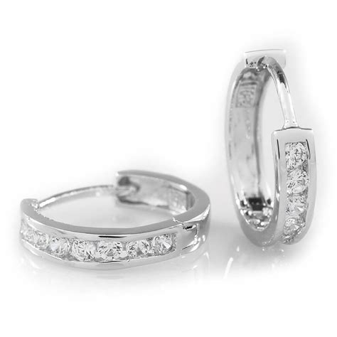 18k White Gold Iced Huggie Hoop Earrings Nivs Bling