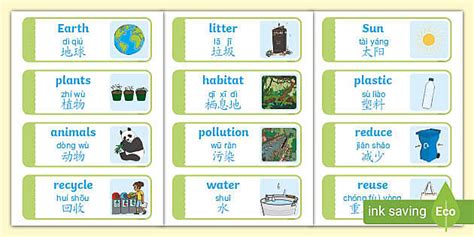 Ks1 Earth Day Word Cards Englishmandarin Chinese Pinyin