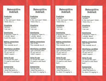 Metacognitive Bookmarks By Pachysan Tpt