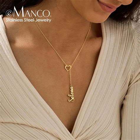 Emanco Name Custom Necklace Personalized Heart Clasp Stainless Steel