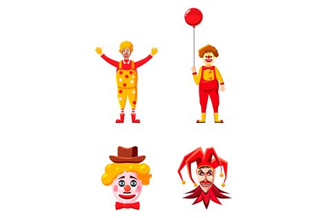 Clown Icon Set Cartoon Style