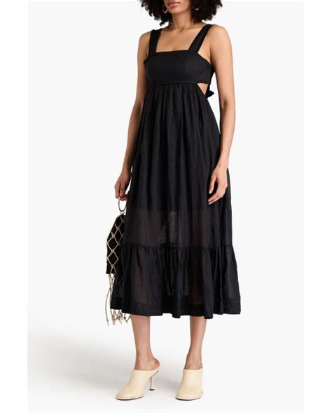 Zimmermann Crochet Trimmed Cutout Ramie Midi Dress In Black Lyst