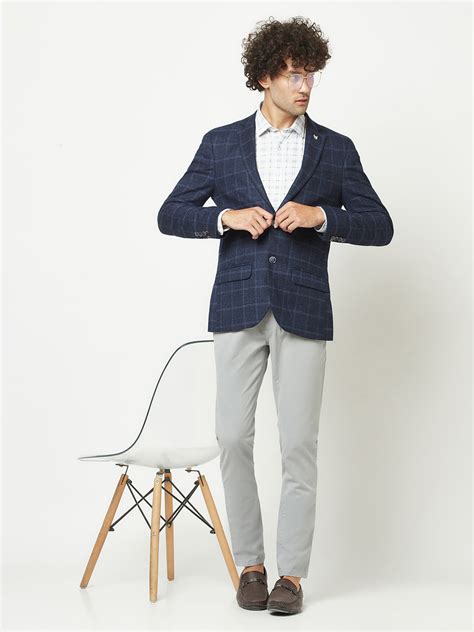 Navy Blue Checkered Blazer Crimsoune Club