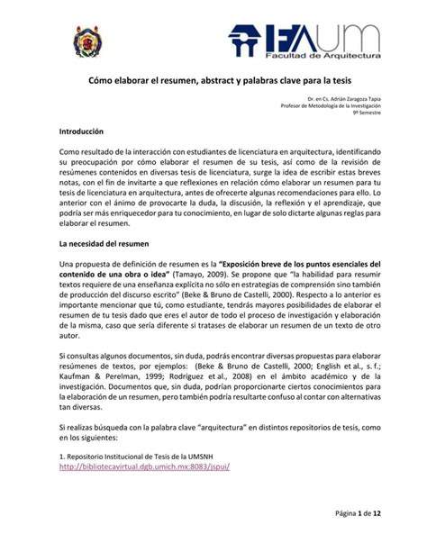 Cómo Elaborar Resumen Abstract Y Palabras Clave Para Tesis Pdf