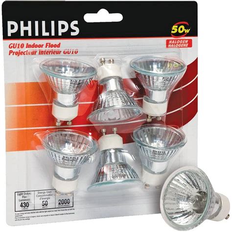 Philips 50w 6 Pack Mr16 Gu10 Base Halogen Flood Light Bulbs Home Hardware