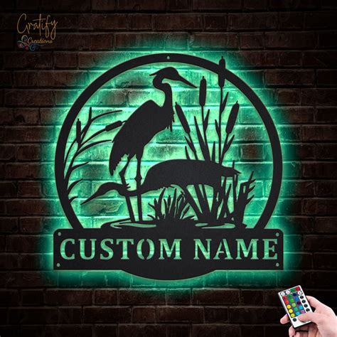 Herons Bird Metal Sign LED Lights Custom Herons Bird Metal Sign Ardea