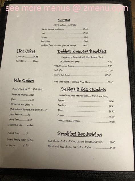 Menu At Debbys Kountry Kitchen Restaurant Eunice