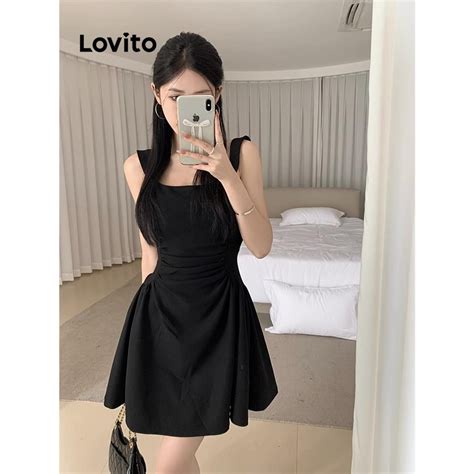 Lovito Vestido Casual Liso Franzido Para Mulheres Lna57166 Shopee Brasil