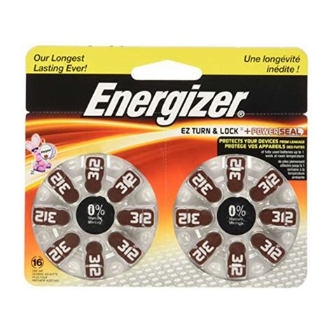 Energizer Size 312 Hearing Aid Batteries 16 Count Blister Pack