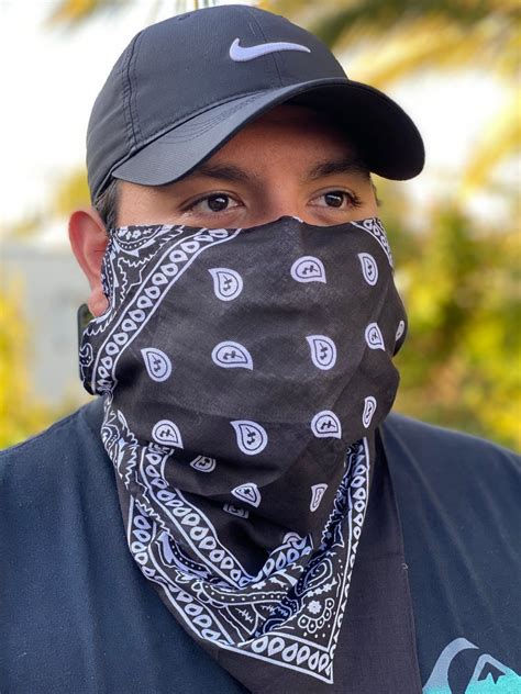 Black Bandana Face Mask With Filter Pocket And Adjustable Ear Etsy