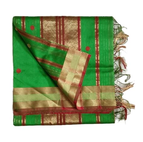 6 3 M With Blouse Piece Festive Wear Green Maheshwari Contrast Saree