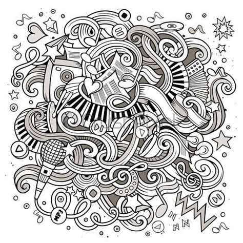 Cartoon Hand Drawn Doodles Musical Illustration Line Art Vector