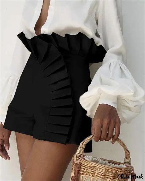 Olivia Mark High Waisted Ruched Shorts With Ruffled Hem High