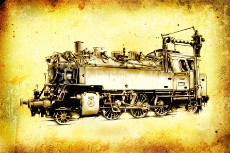 "Steam engine art design drawing" Digital Art art prints and posters by ...