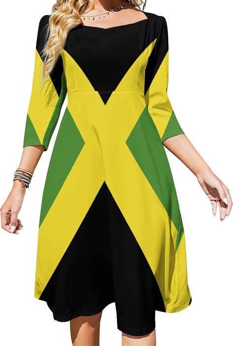 Taiziyeah Jamaican Flag Elegant Casual Long Dress Jamaican